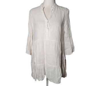 Valentina Naldi Crisp White Tiered Half Sleeve Linen Tunic Top Size Large